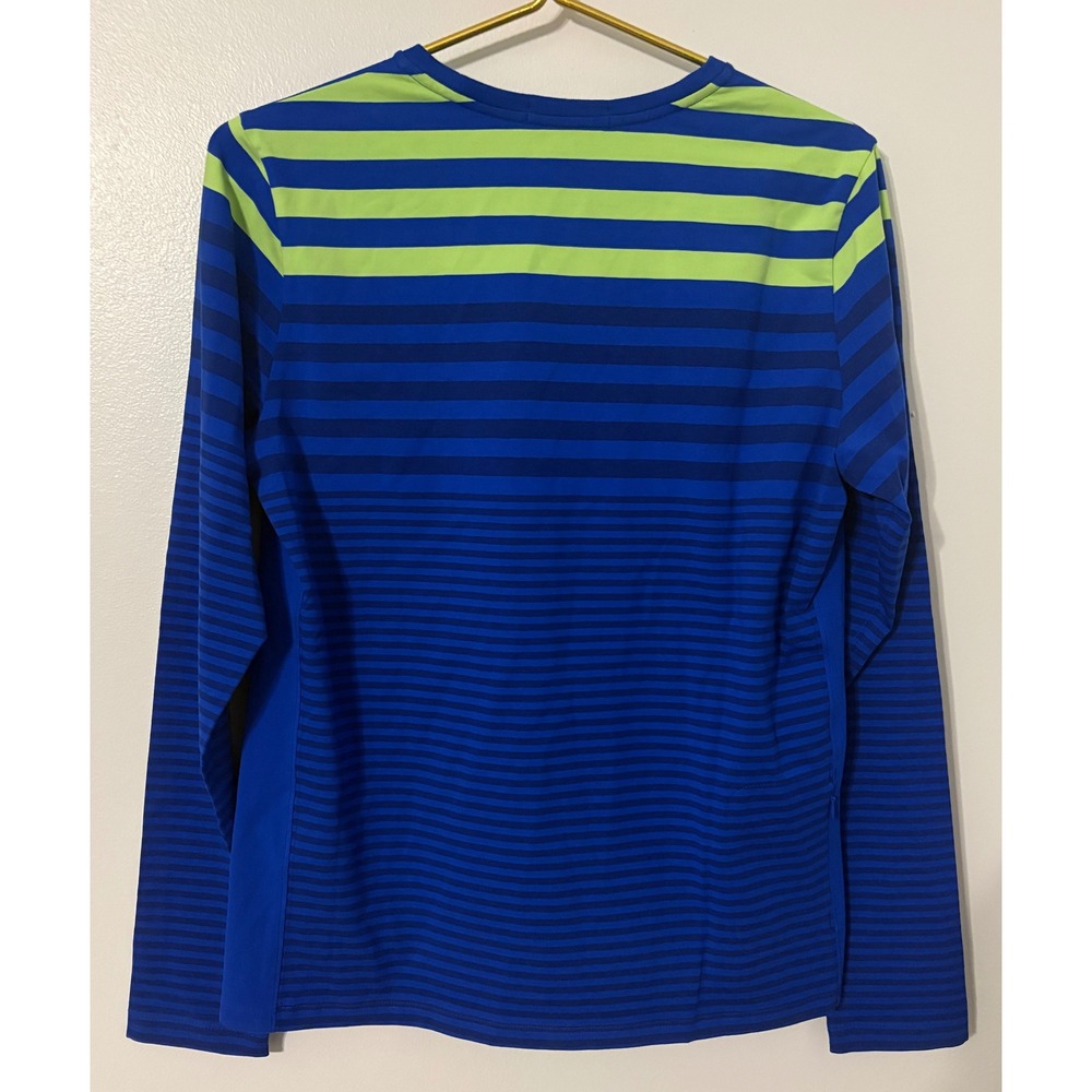 Polo Golf Ralph Lauren Women Blue Lime Green Striped Long Sleeve Pima Cotton XL - Picture 2 of 6